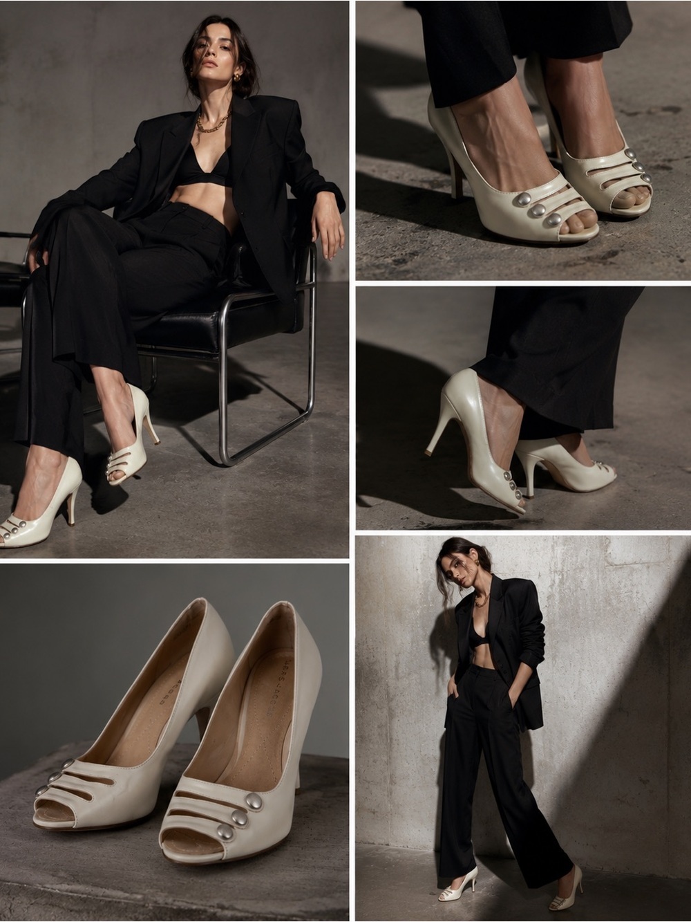 Marc Jacobs Cream Peep-Toe Heels with Button-Strap Detail